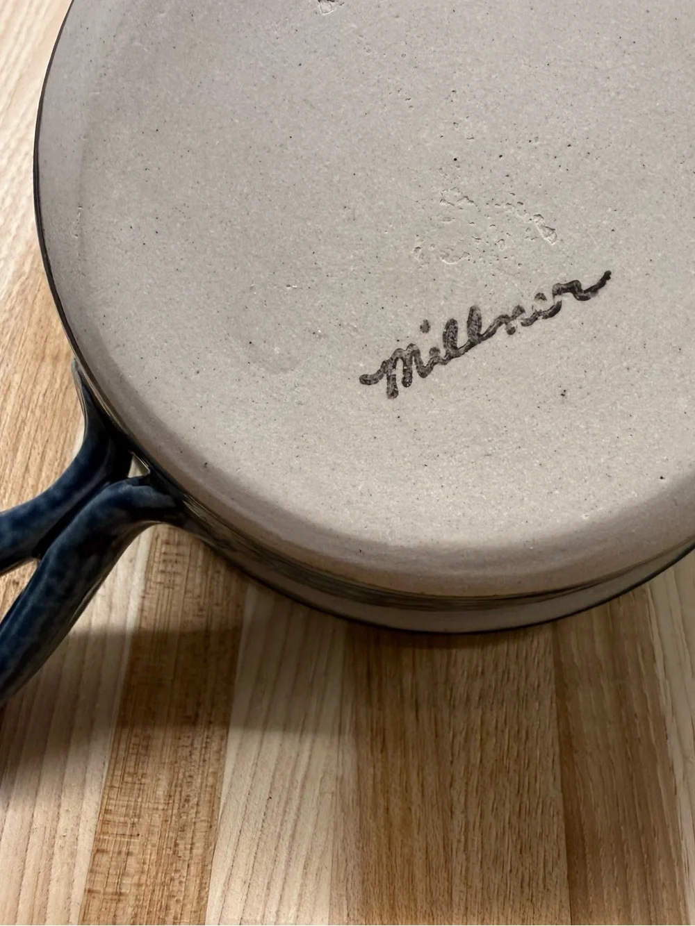Signed Millner Studio Pottery Lidded Casserole Bean Pot Blue Drip Glaze